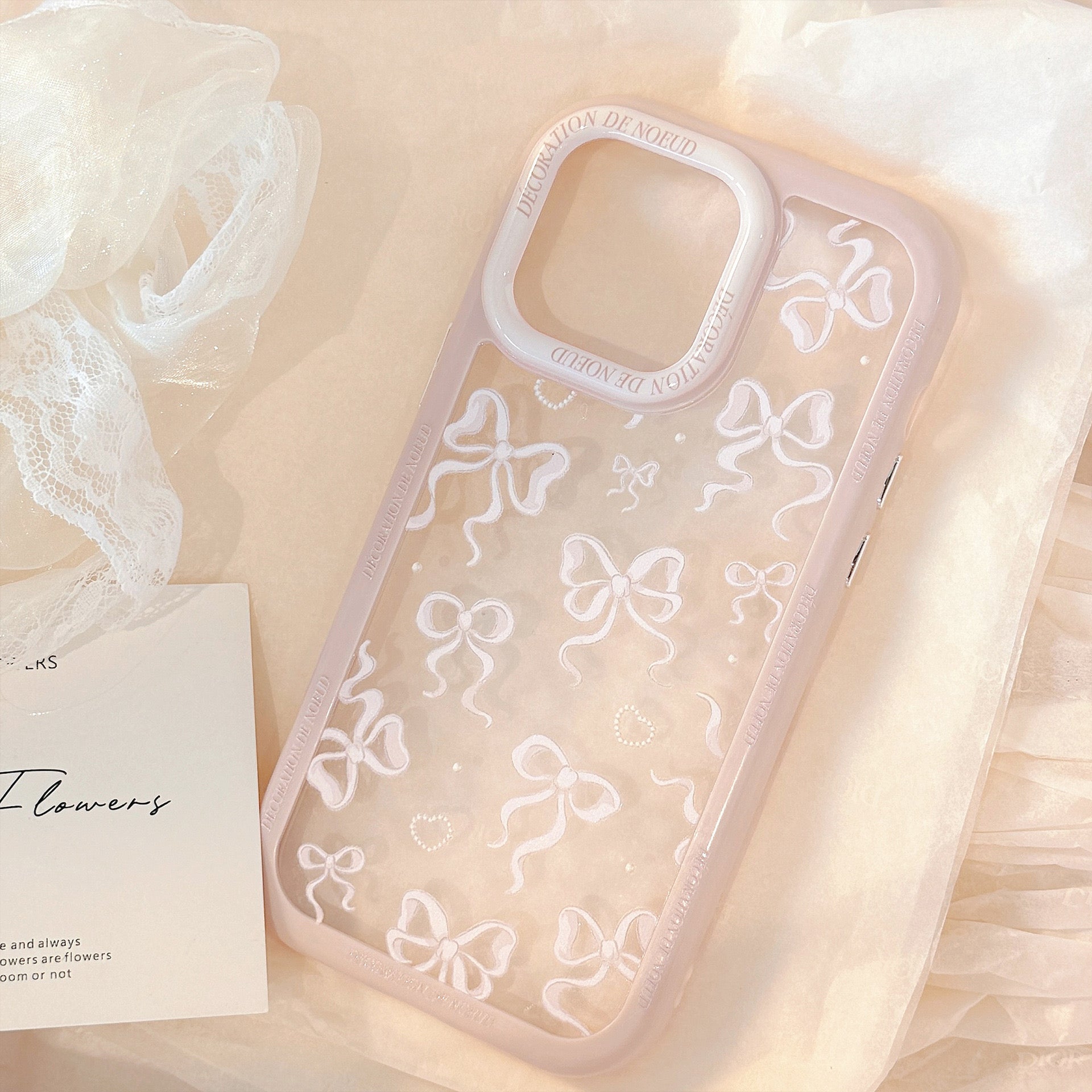 iPhoneケース ガーリー リボン 透明 クリア スマホケース