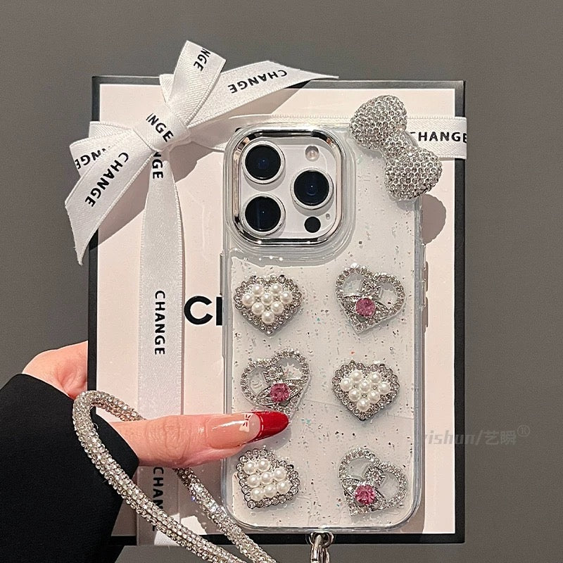 iPhoneケース かわいい 立体 ハート キラキラ 透明 クリア スマホケース