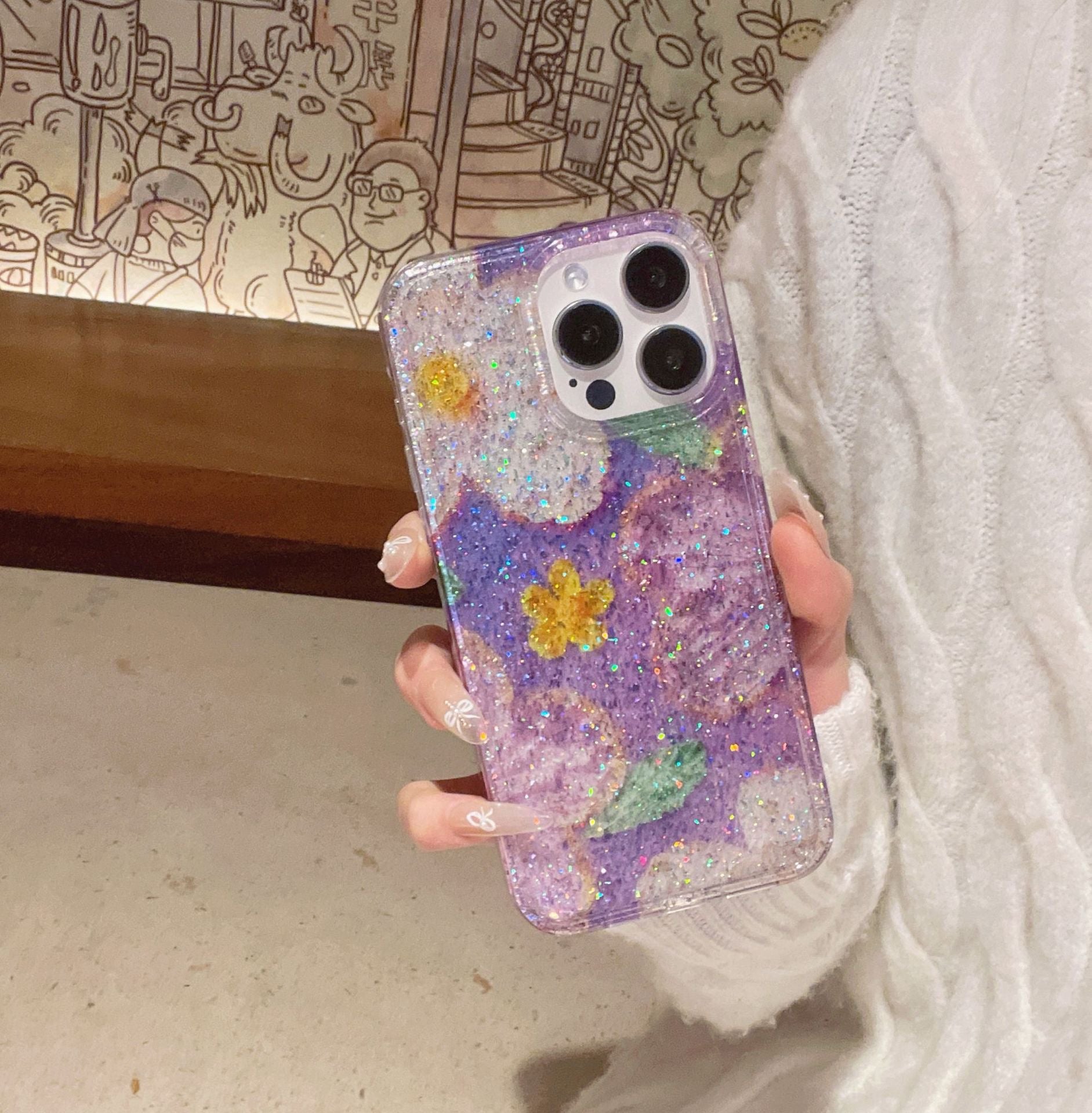 iPhoneケース かわいい お花柄 キラキラ ブルー ピンク　スマホケース