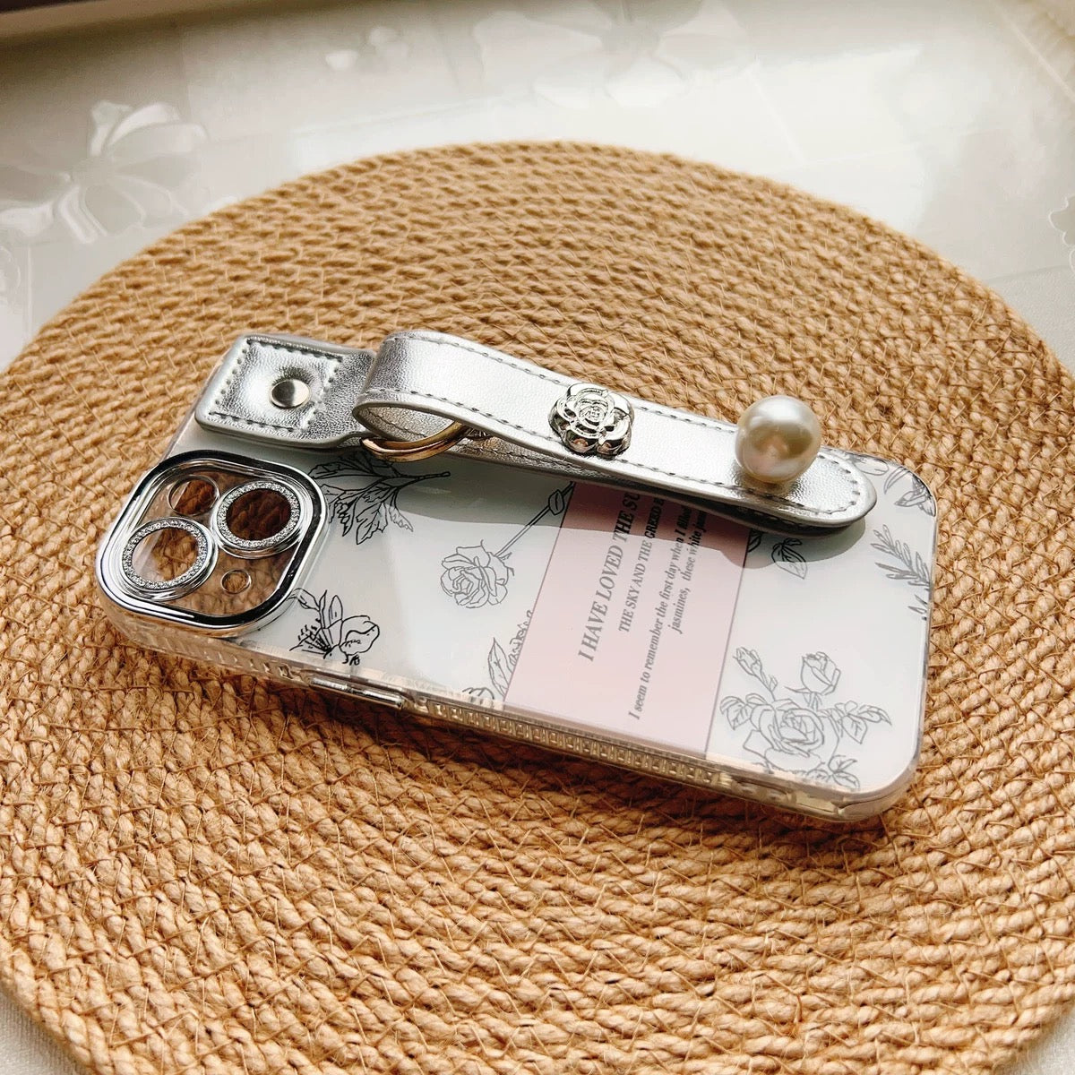 iPhoneケース おしゃれ フラワー 持ち手付き スマホケース