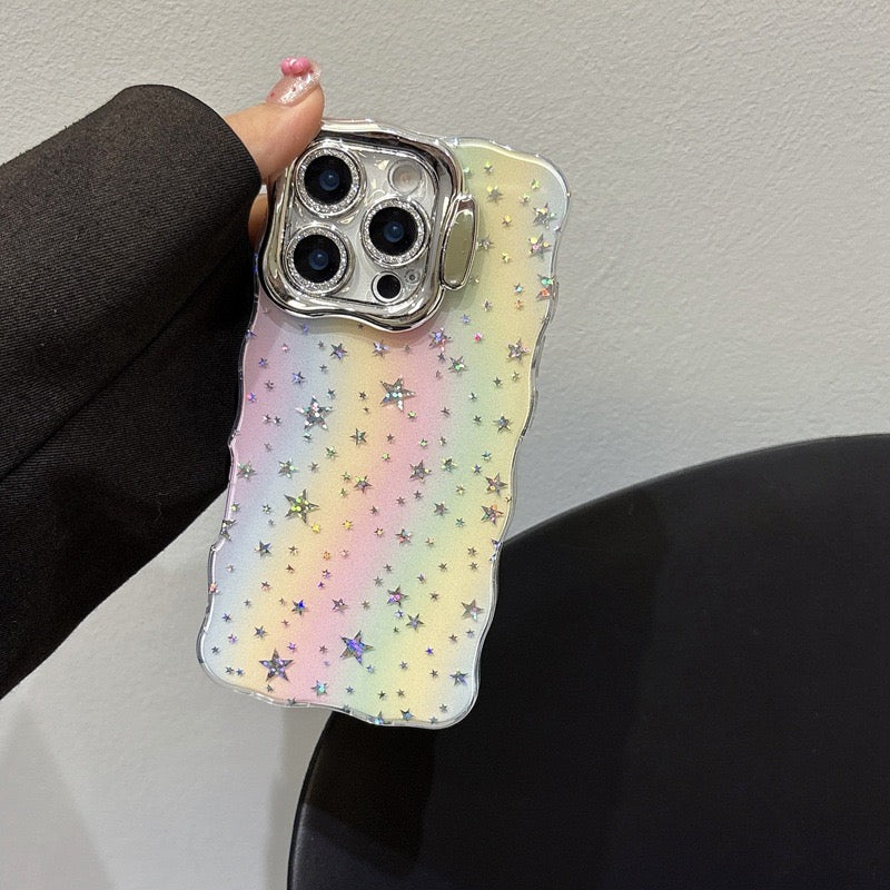 iPhoneケース カメラ保護付き 星柄カラフル グラデーション スマホケース