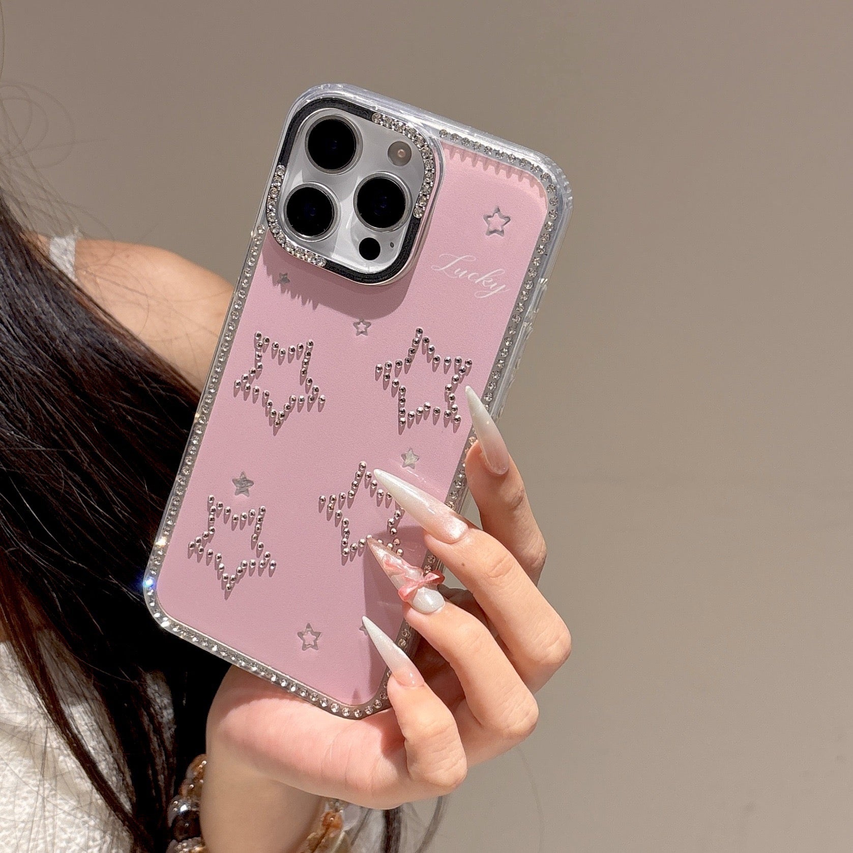 iPhoneケース キラキラ 星柄 ピンク ハート 気分もアップ スマホケース