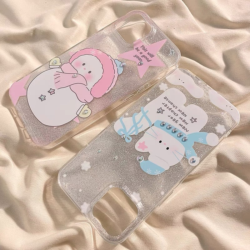 iPhoneケース キラキラ 猫 雪だるま かわいい スマホケース