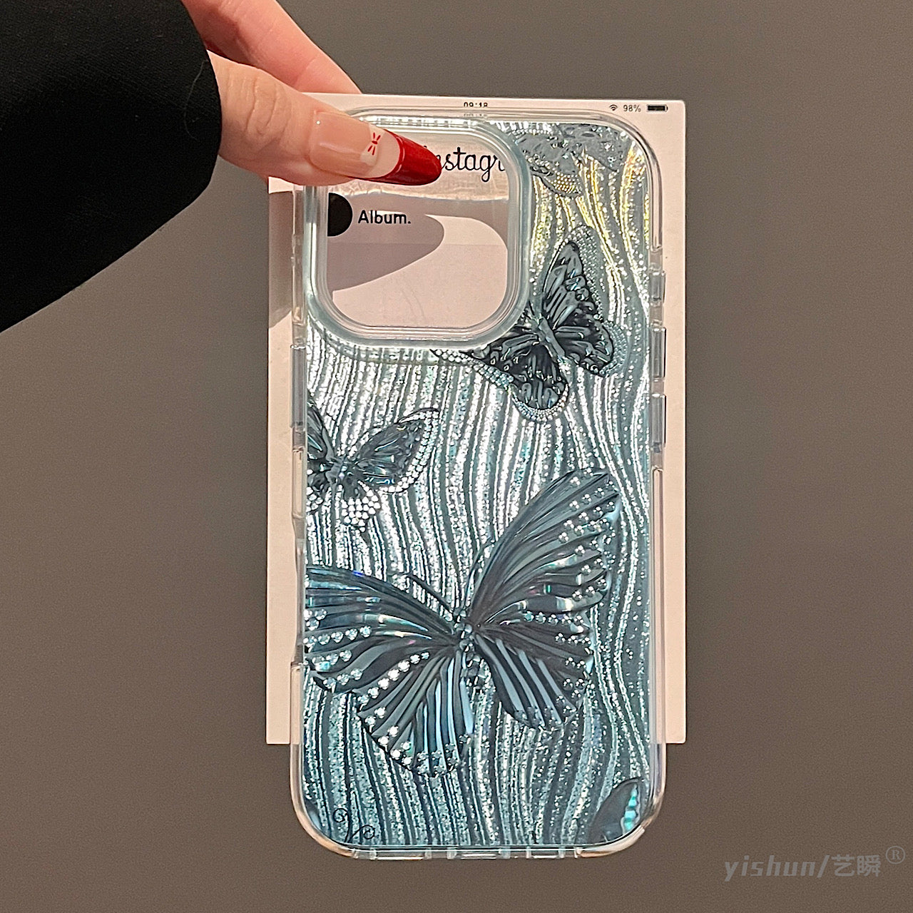 iPhoneケース おしゃれ キラキラ 蝶々 単色 スマホケース