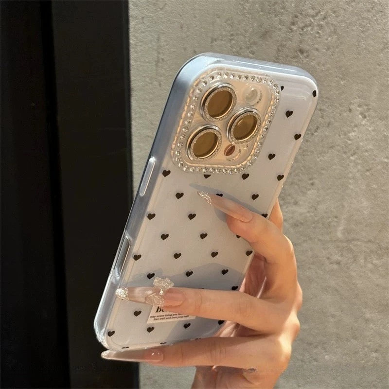 iPhoneケース シンプル ハート キラキラ カメラ保護付き スマホケース
