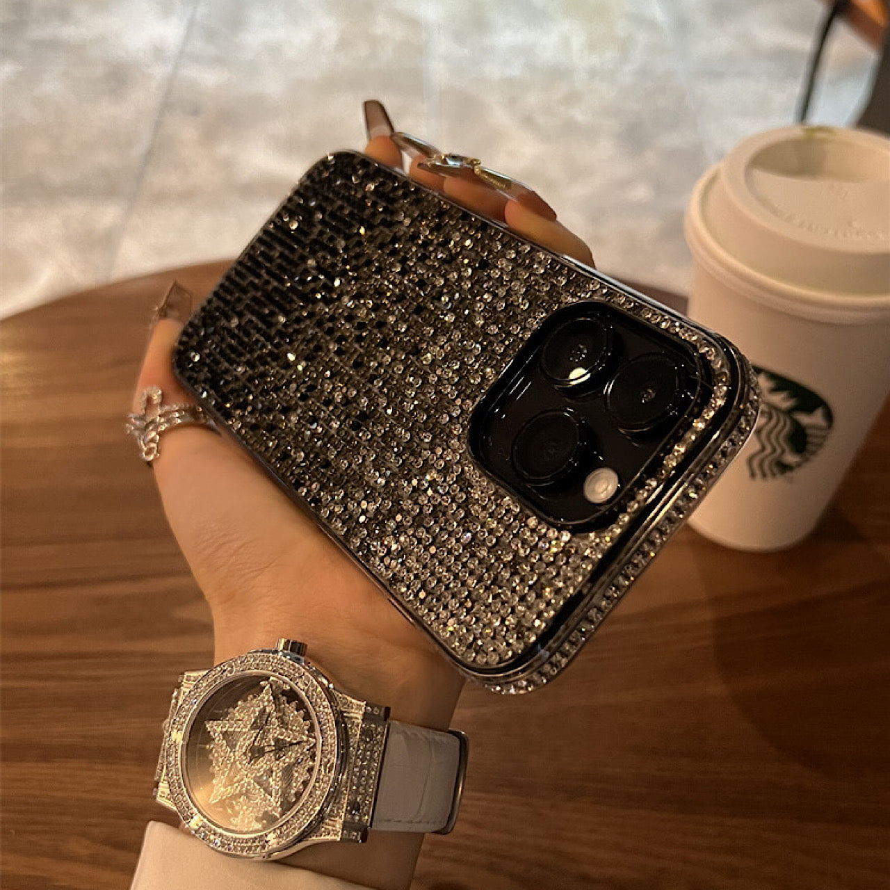 iPhoneケース おしゃれ キラキラ ブラック 韓国 スマホケース