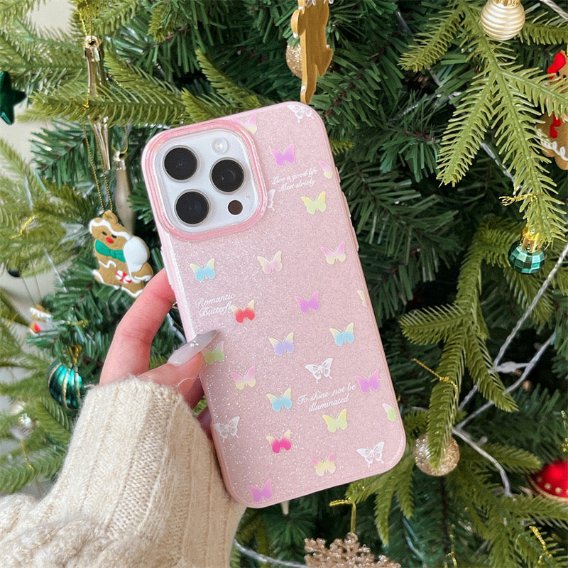 iPhoneケース おしゃれ カラフル 立体 蝶々 ピンク スマホケース