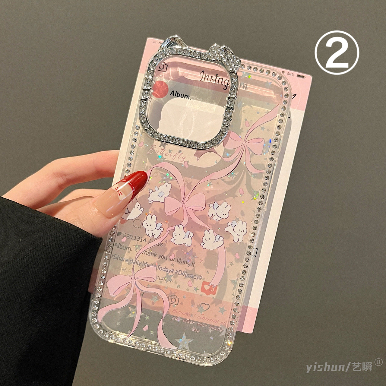 iPhoneケース かわいい うさぎ リボン 透明 クリア スマホケース