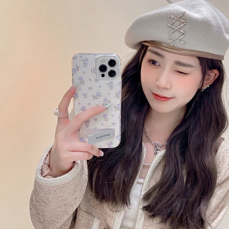 iPhoneケース スタンド付き ブルー イエロー フラワー おしゃれ スマホケース