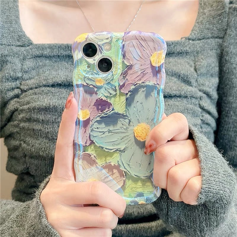iPhoneケース お花柄 かわいい ブルー スマホケース