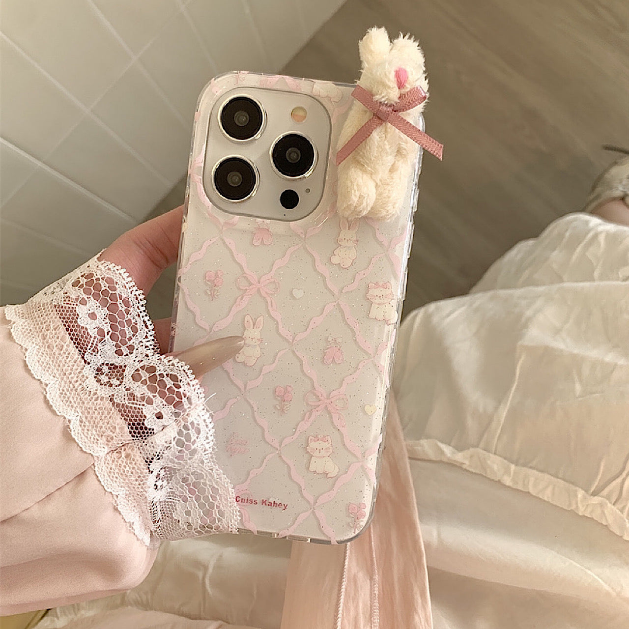 iPhoneケース かわいい うさぎ ぬいぐるみ付き スマホケース