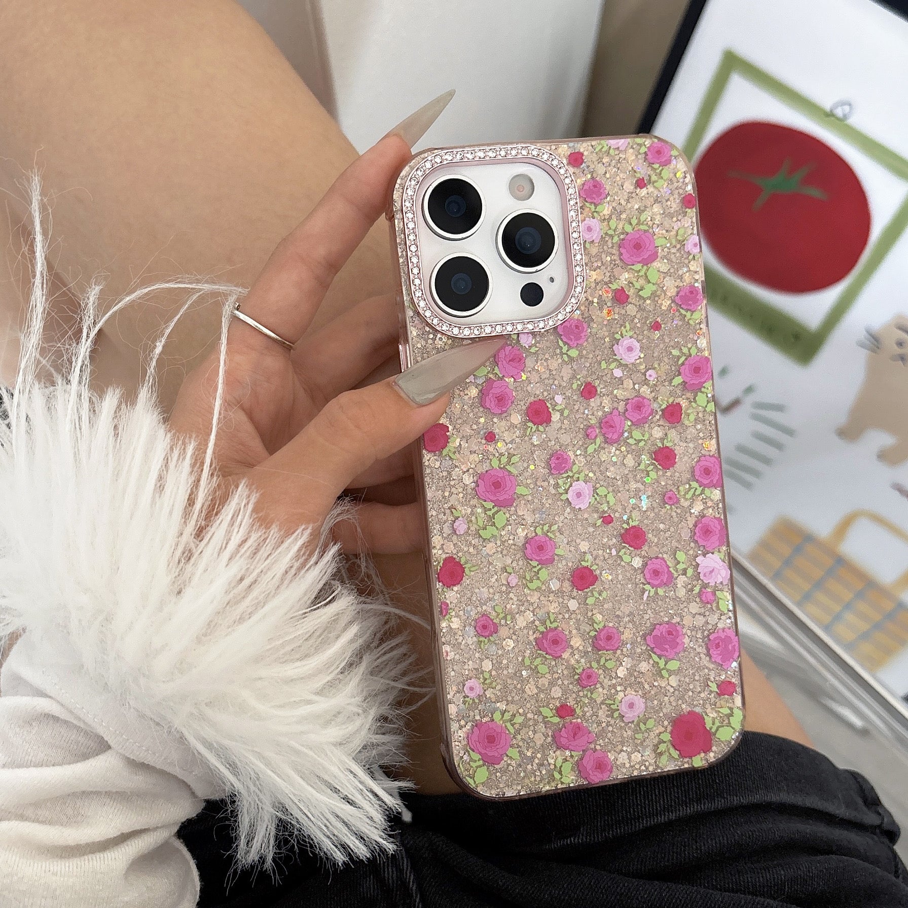 iPhoneケース かわいい ピンク フラワー キラキラ スマホケース