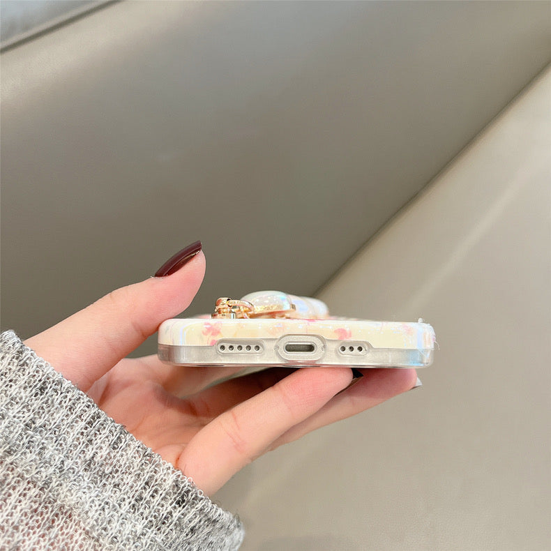 iPhoneケース かわいい フラワー イエロー 持ち手付き スマホケース