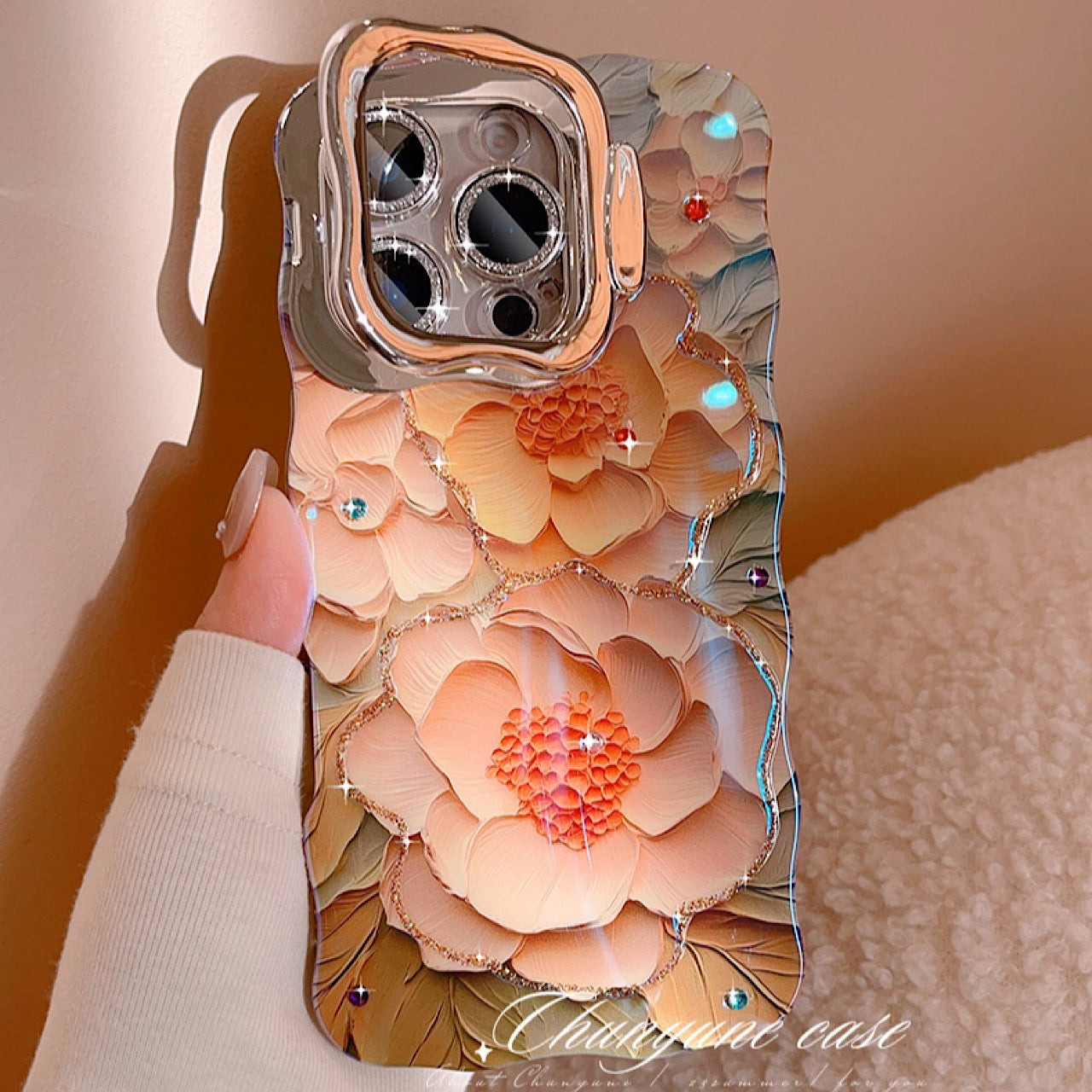 iPhoneケース おしゃれ お花柄 スタンド付き スマホケース