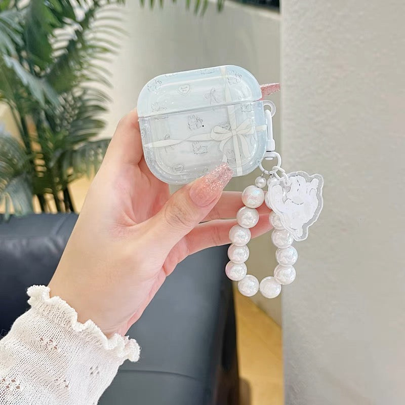 AirPodsケース かわいい リボン ストラップ付き AirPods Proケース