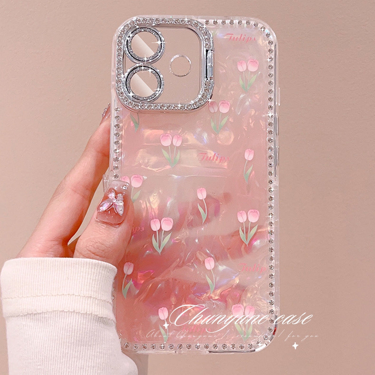 iPhoneケース かわいい ピンク チューリップ スタンド付き スマホケース