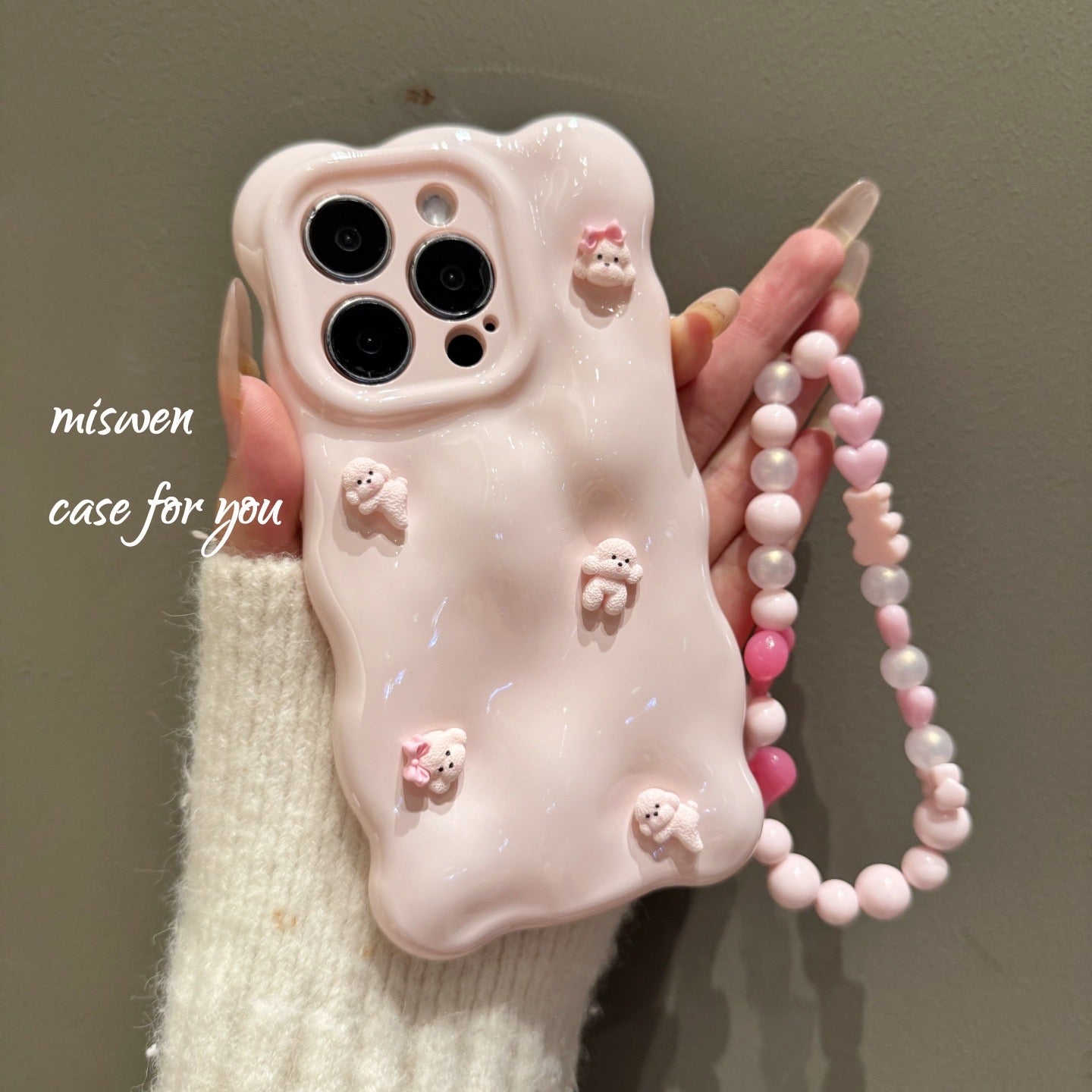 iPhoneケース かわいい ピンク 立体 子犬 凸凹 スマホケース