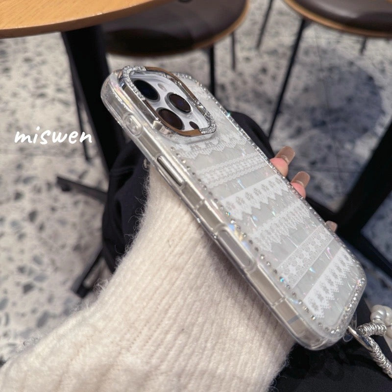 iPhoneケース きらめくレース模様×クリア スマホケース