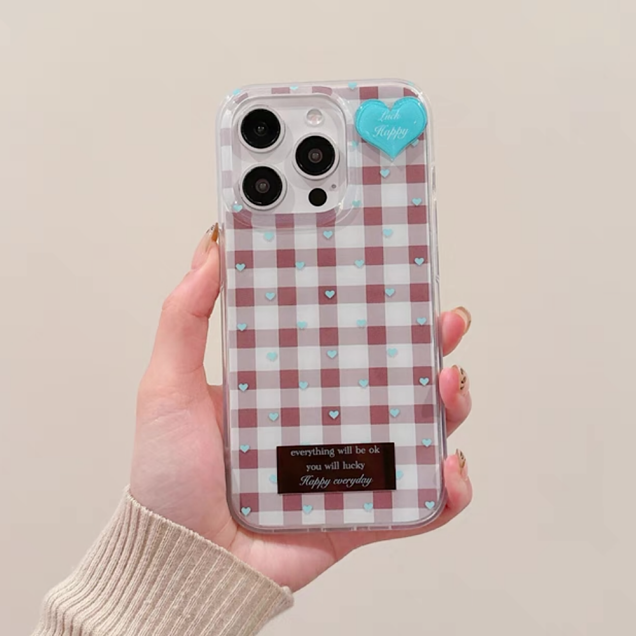 iPhoneケース おしゃれ ハート チェック柄 スマホケース