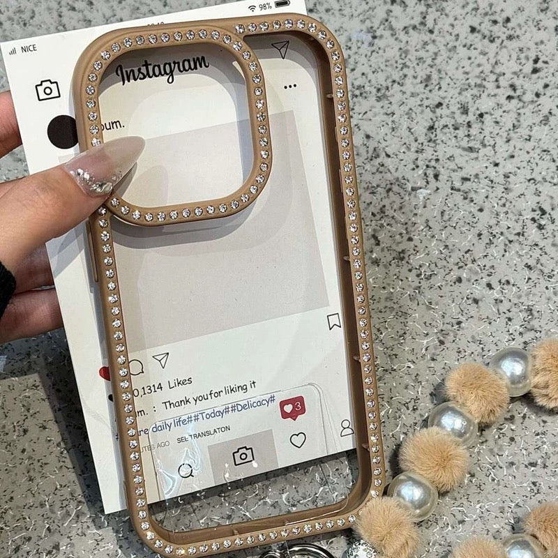 iPhoneケース キラキラ クリスタル付き 単色 透明 クリア スマホケース