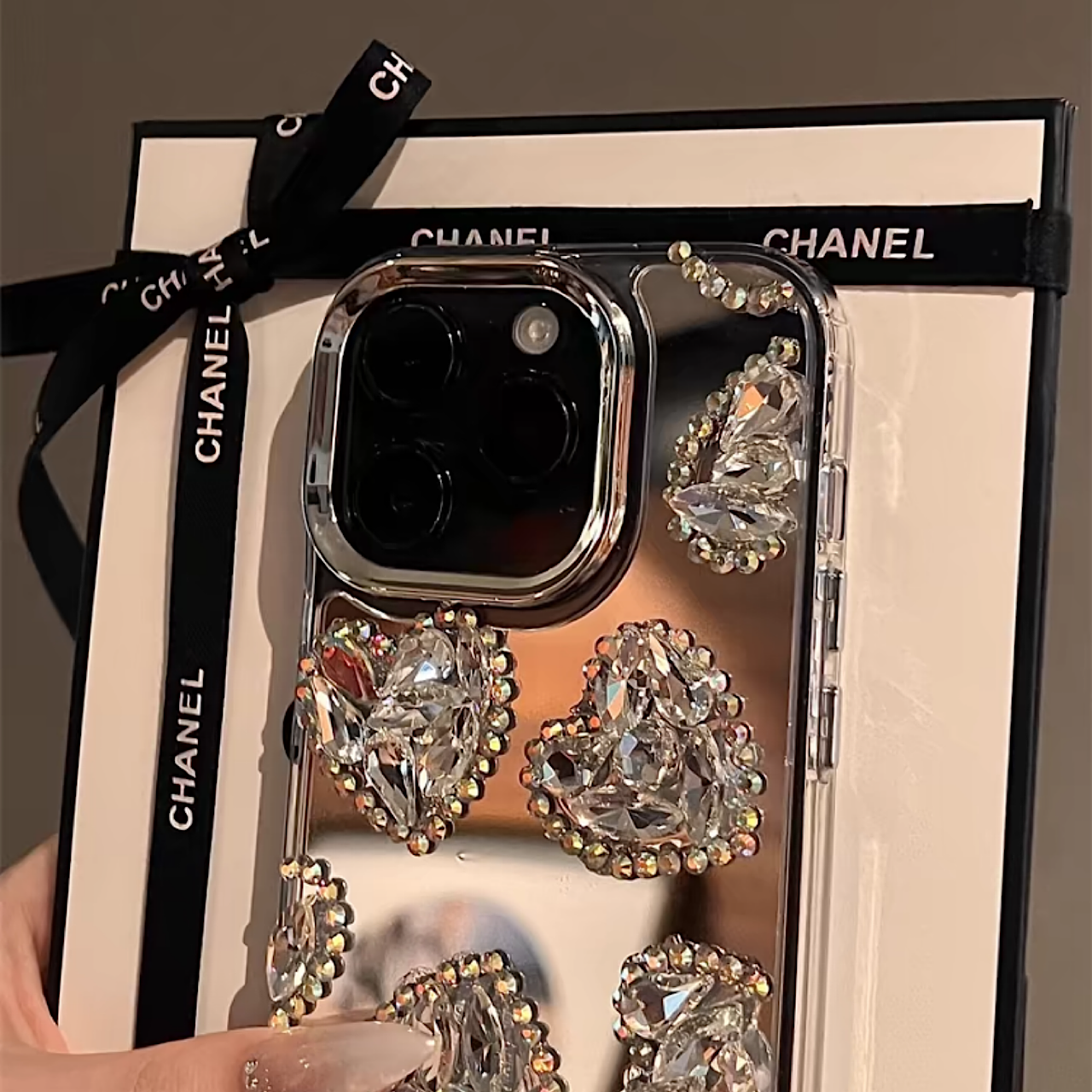 iPhoneケース おしゃれ ホワイト ハート キラキラ ミラー付き スマホケース