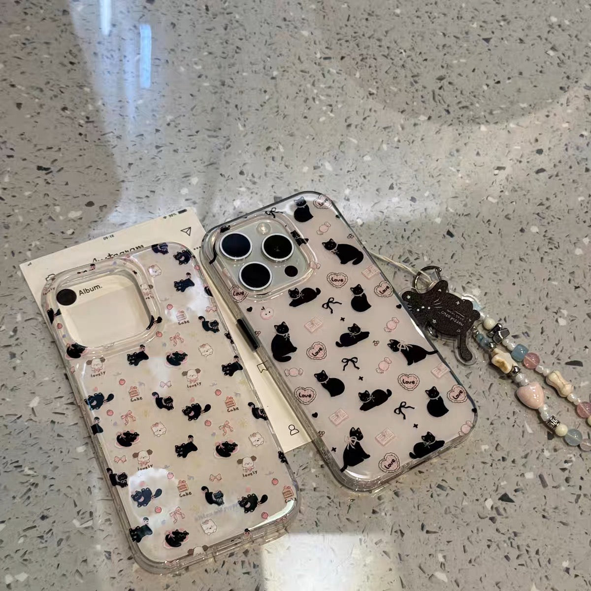 iPhoneケース かわいい 黒猫 ホワイト スマホケース