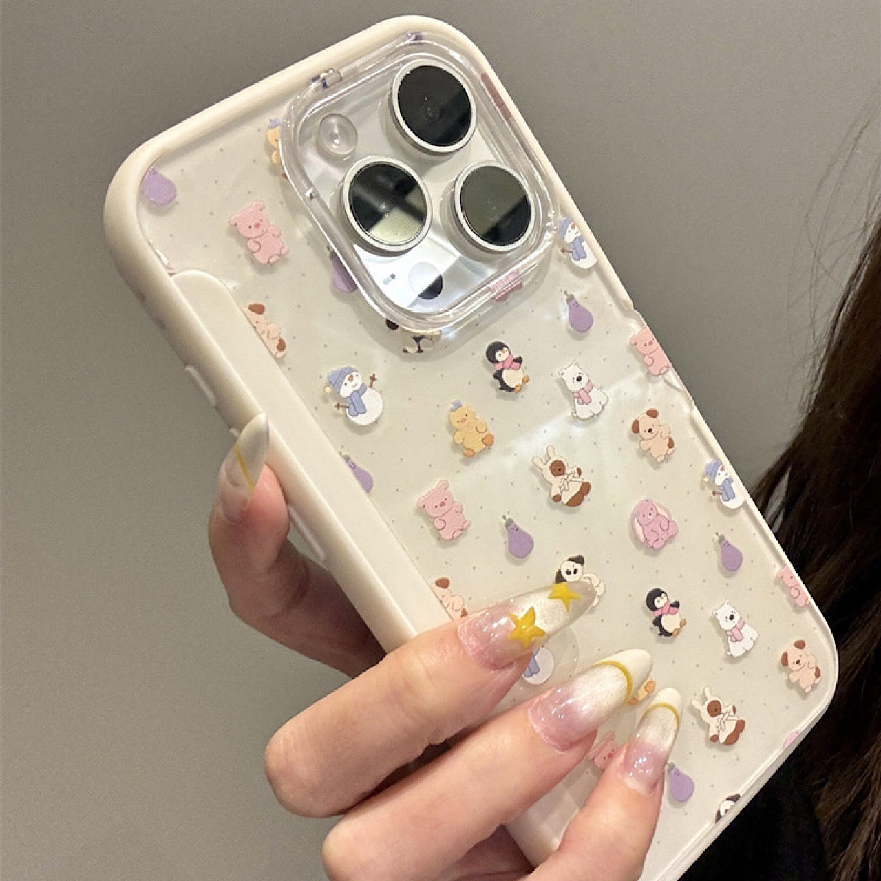 iPhoneケース かわいい アニマル フラワー スタンド付き スマホケース