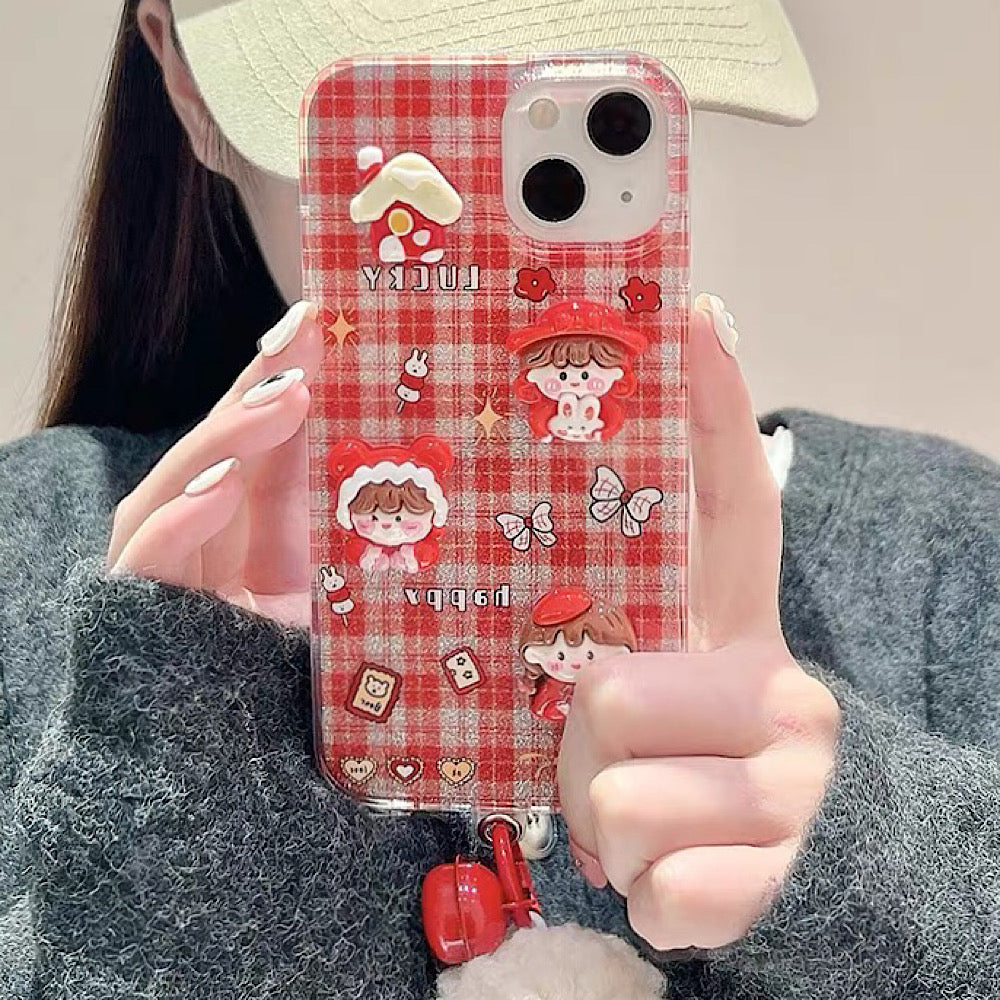iPhoneケース かわいい 立体的 女の子 赤い スマホケース
