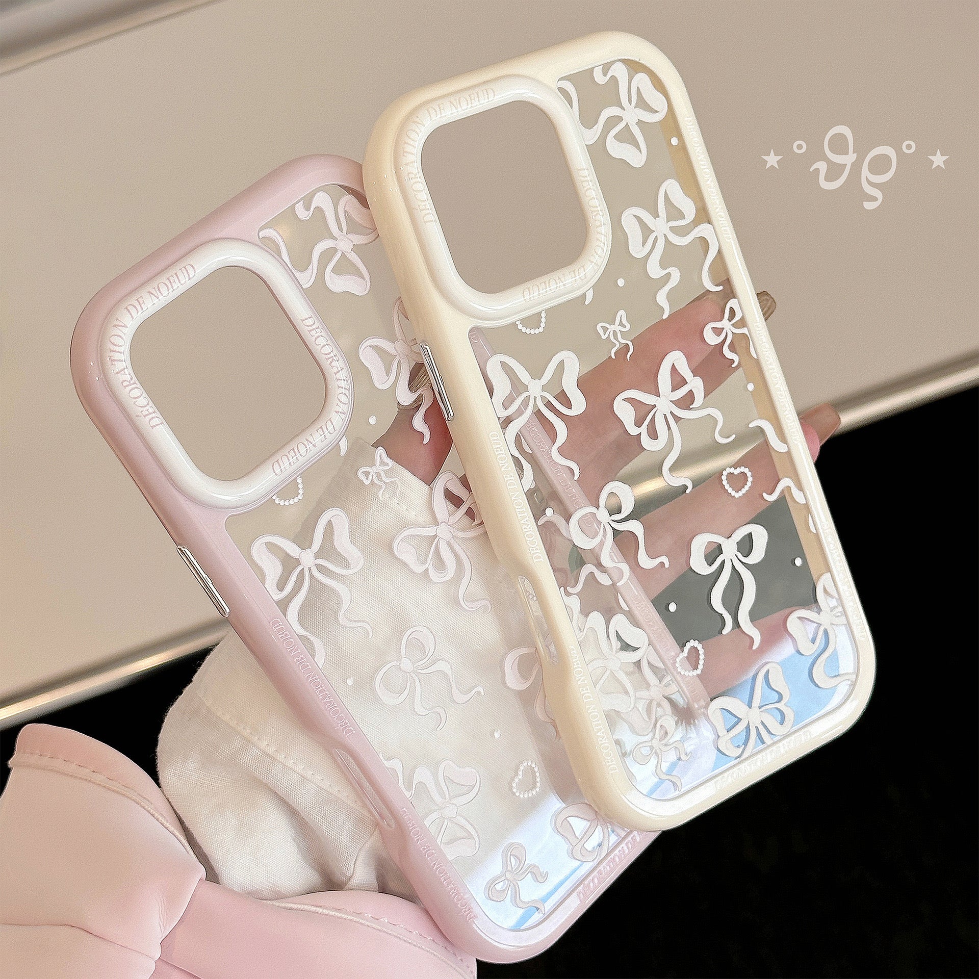 iPhoneケース ガーリー リボン 透明 クリア スマホケース