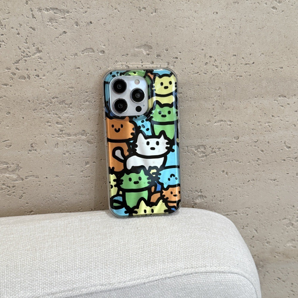 iPhoneケース カラフル 猫いっぱい スマホケース