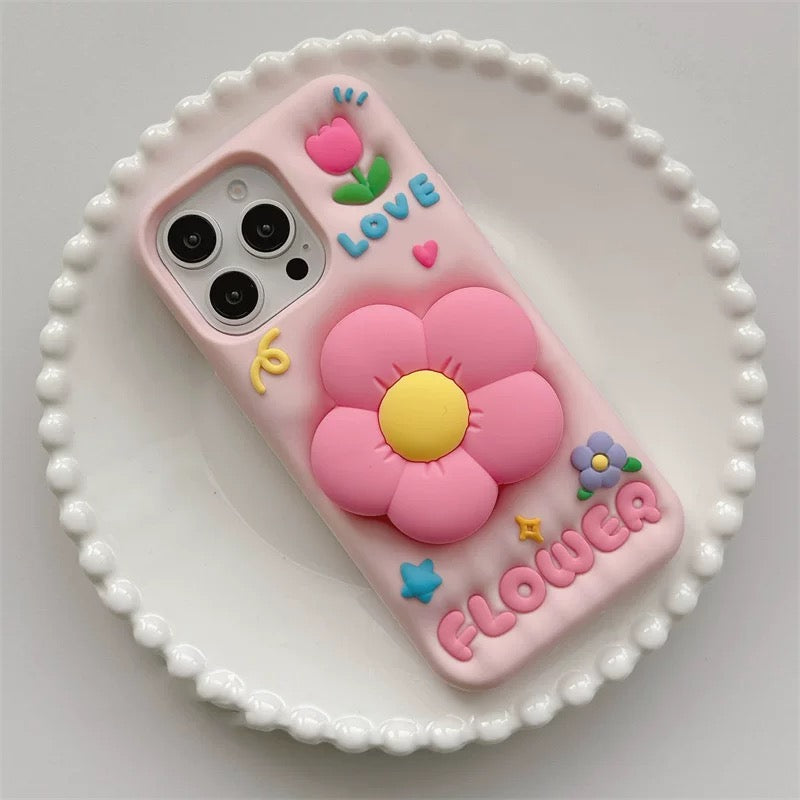 iPhoneケース かわいい ピンク フラワー スタンド付き スマホケース