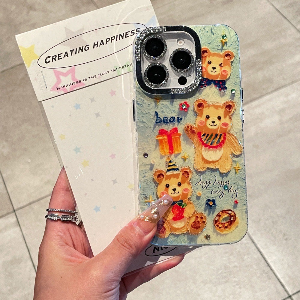 iPhoneケース かわいい くまイラスト キラキラ スマホケース
