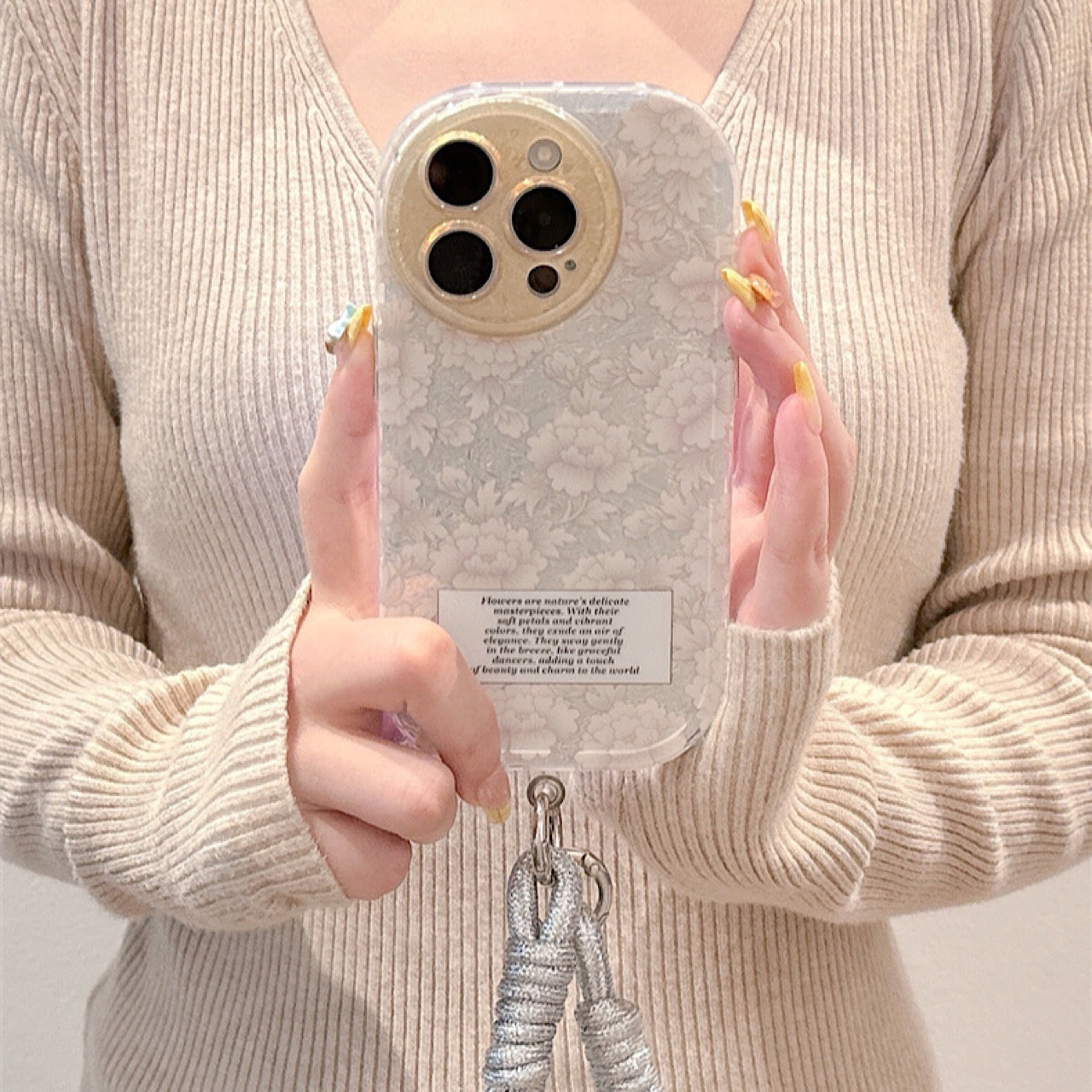iPhoneケース おしゃれ ピンク フラワー 英文字付き スマホケース