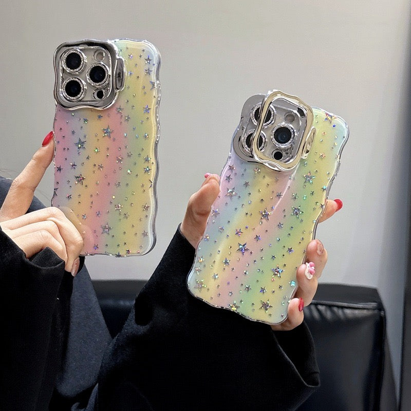 iPhoneケース カメラ保護付き 星柄カラフル グラデーション スマホケース