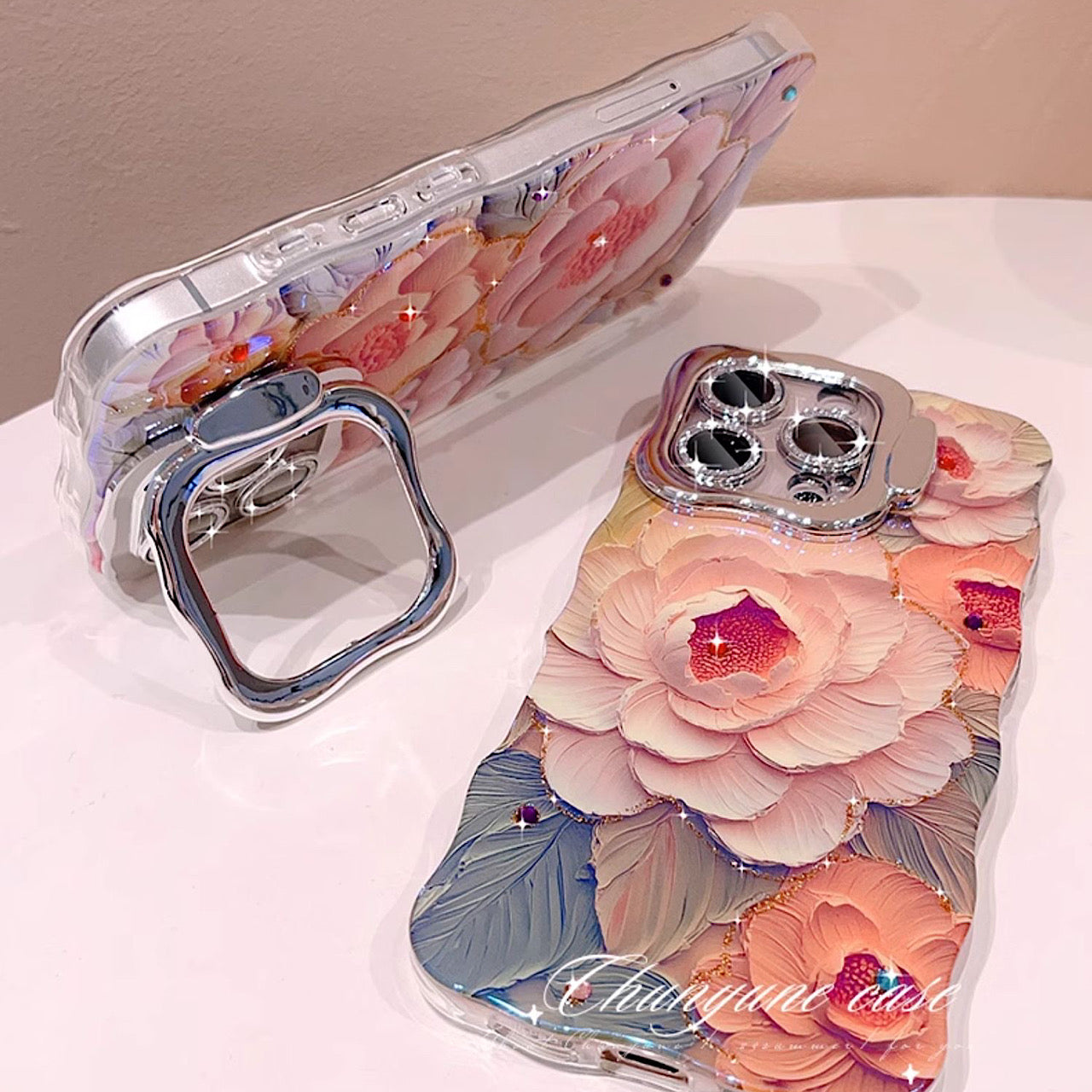 iPhoneケース おしゃれ お花柄 スタンド付き スマホケース