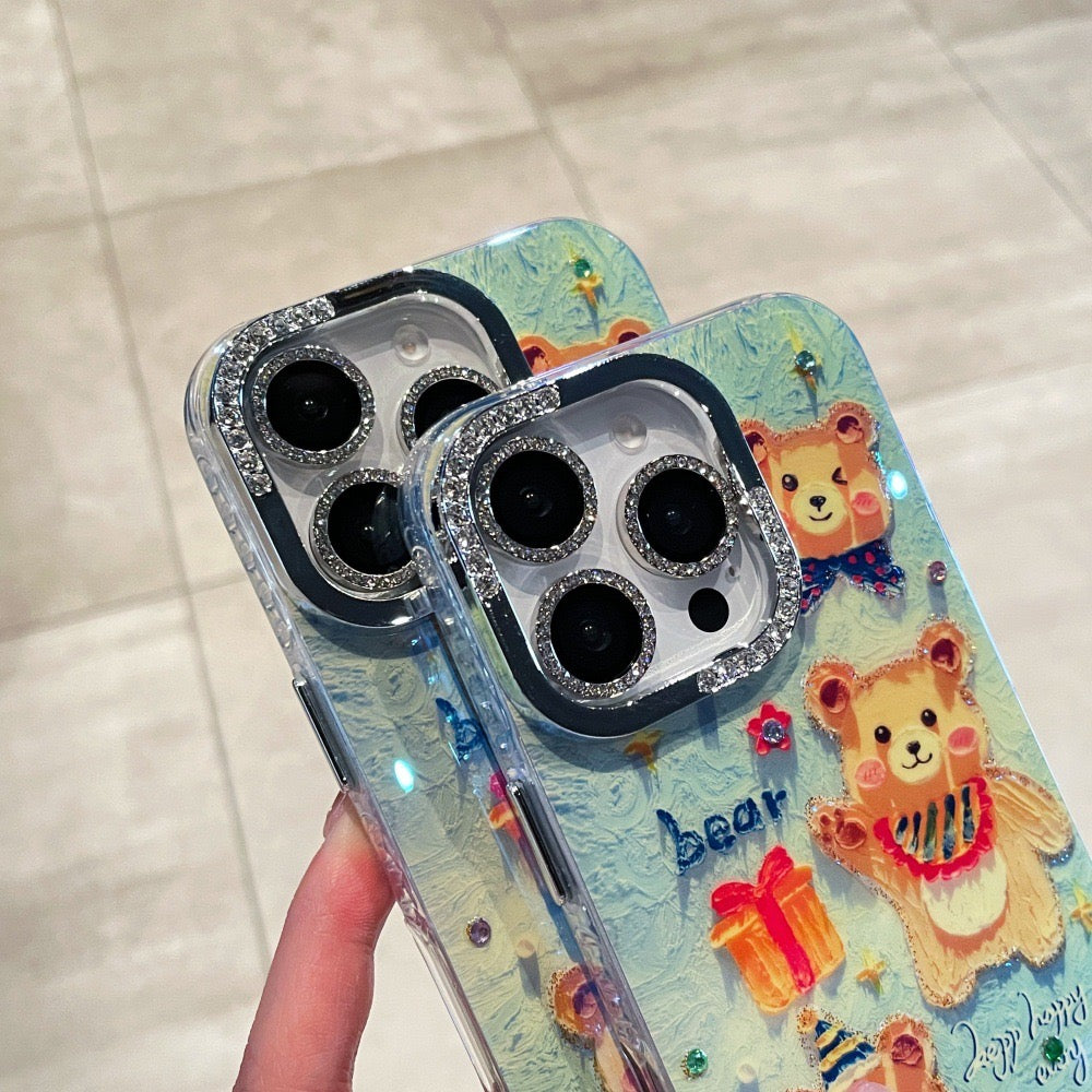 iPhoneケース かわいい くまイラスト キラキラ スマホケース