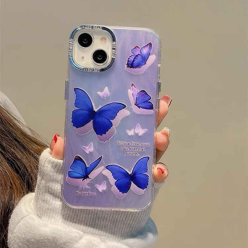 iPhoneケース パープル 蝶々 かわいい スマホケース