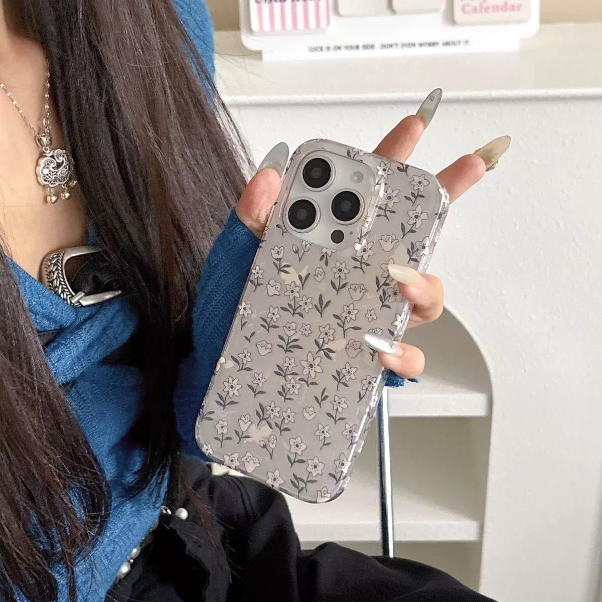 iPhoneケース おしゃれ ホワイト フラワー スマホケース