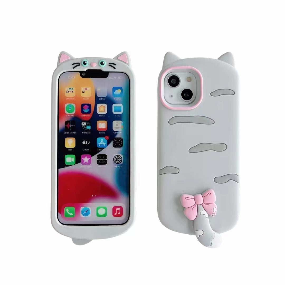iPhoneケース 立体ねこ耳しっぽ リボン付き スマホケース
