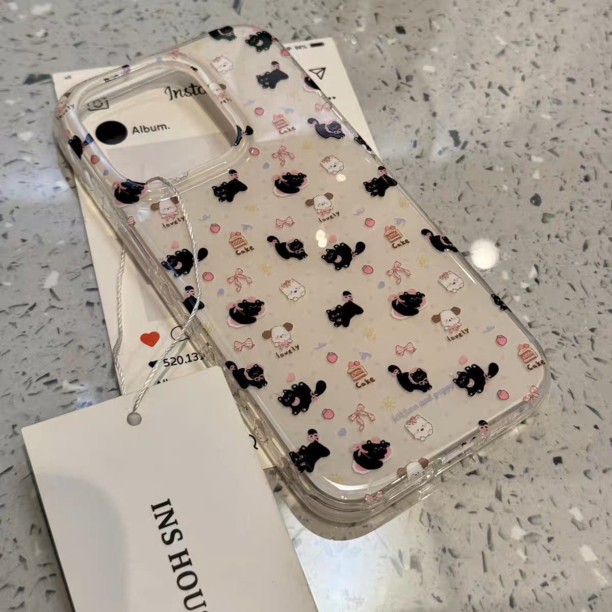 iPhoneケース かわいい 黒猫 ホワイト スマホケース