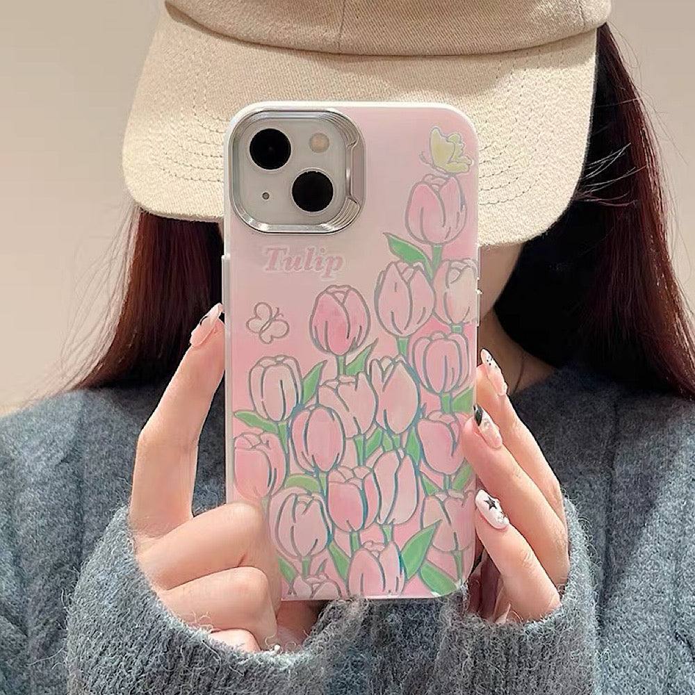 iPhoneケース ピンク チューリップ かわいい スマホケース