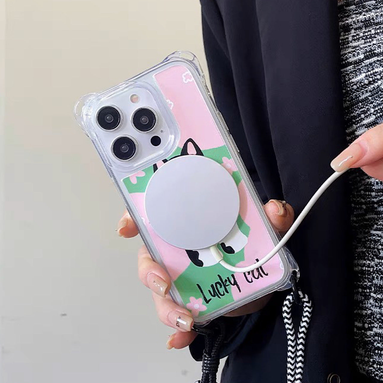 iPhoneケース かわいい 猫 頑丈 マグセーフ対応 ショルダー ストラップ スマホケース