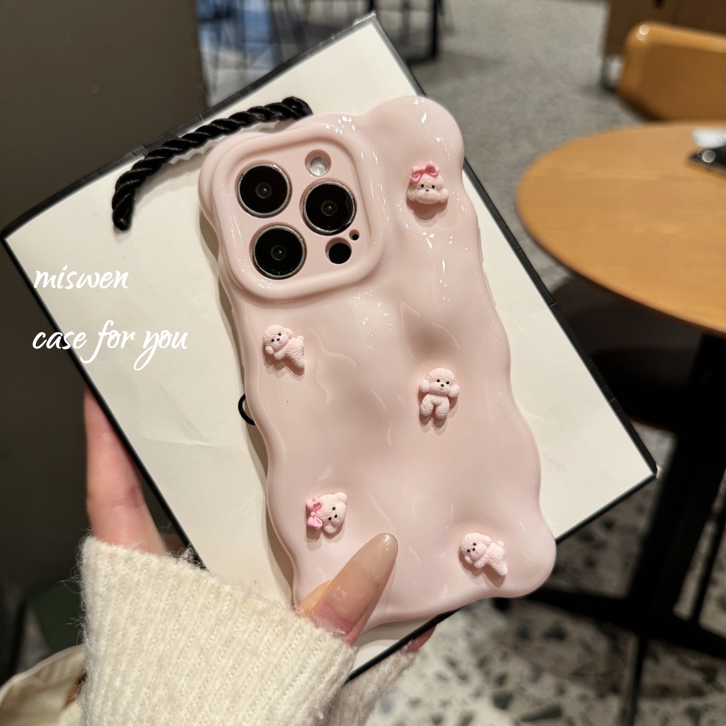iPhoneケース かわいい ピンク 立体 子犬 凸凹 スマホケース
