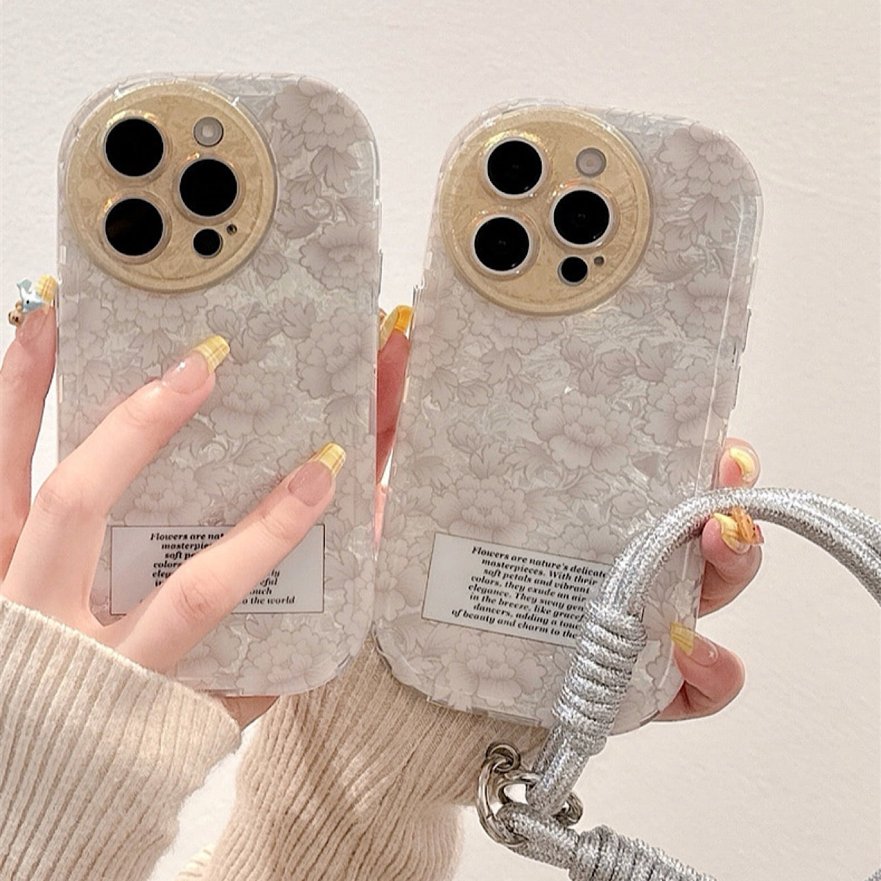 iPhoneケース おしゃれ ピンク フラワー 英文字付き スマホケース