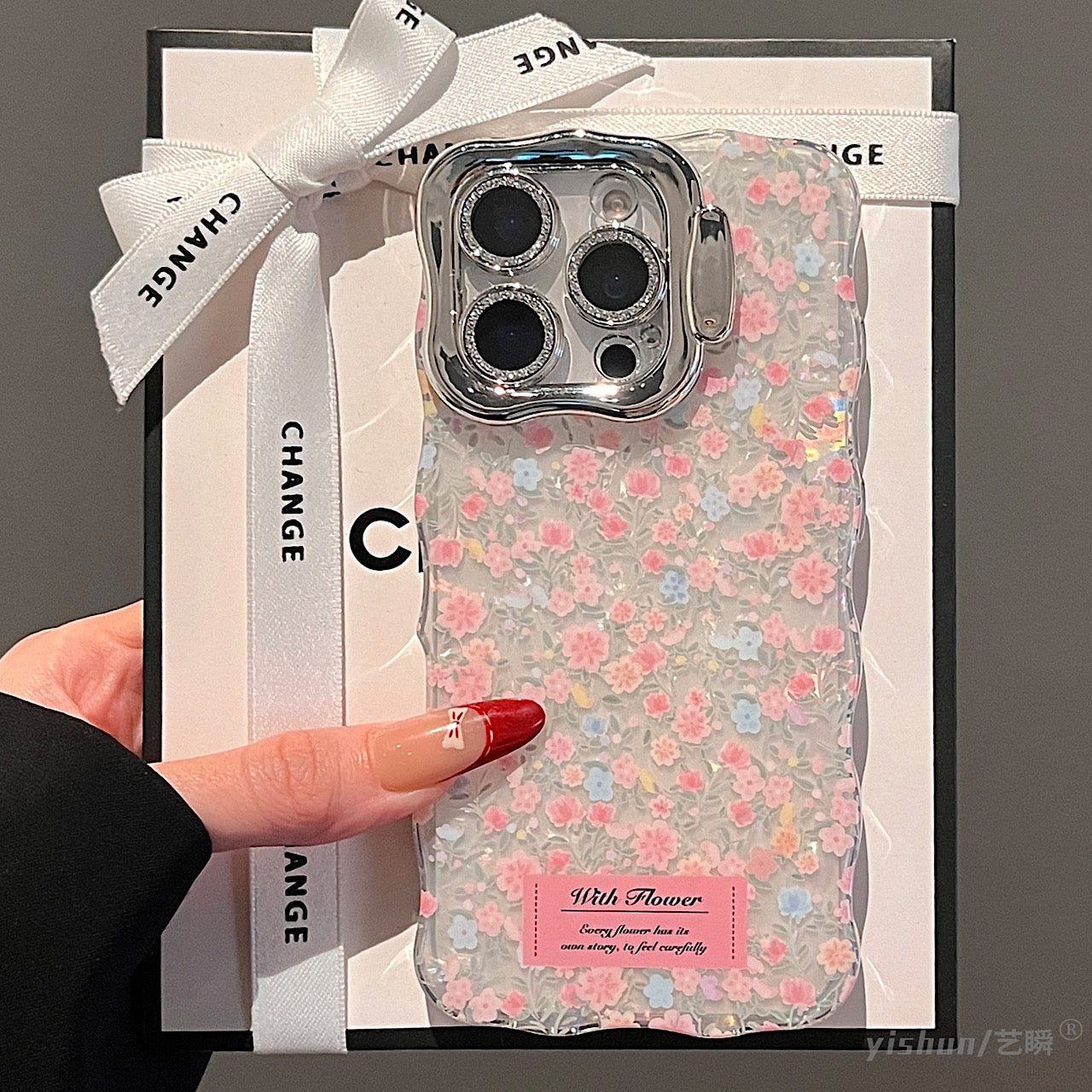 iPhoneケース おしゃれ ピンク フラワー スタンド付き スマホケース