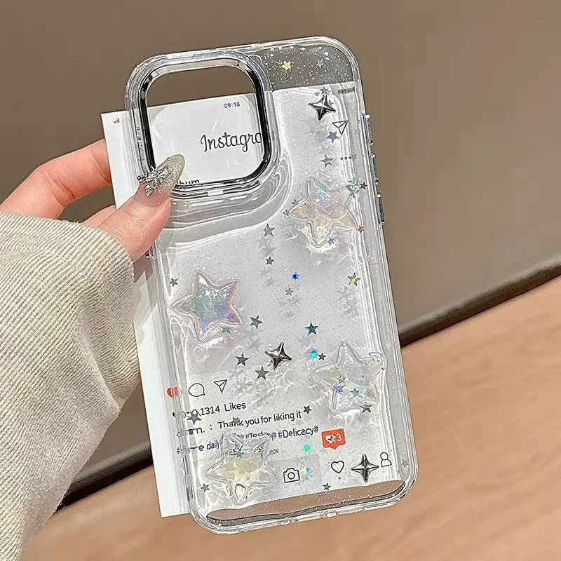 iPhoneケース　おしゃれ　立体　スター　透明　クリア　スマホケース