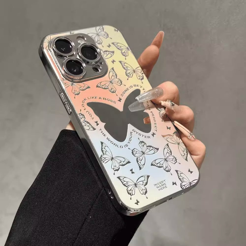 iPhoneケース おしゃれ カラフル 蝶々 ミラー付き スマホケース