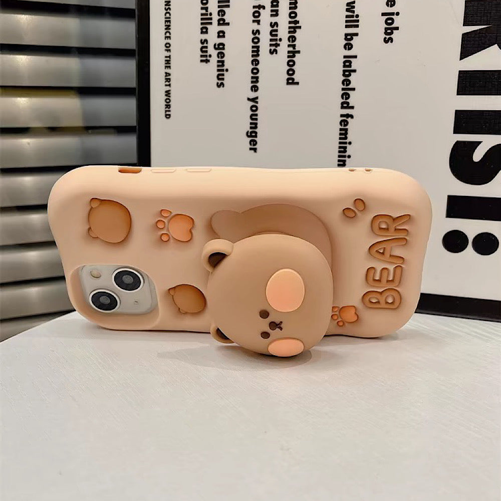 iPhoneケース かわいい 持ち手付き 熊ちゃん スマホケース