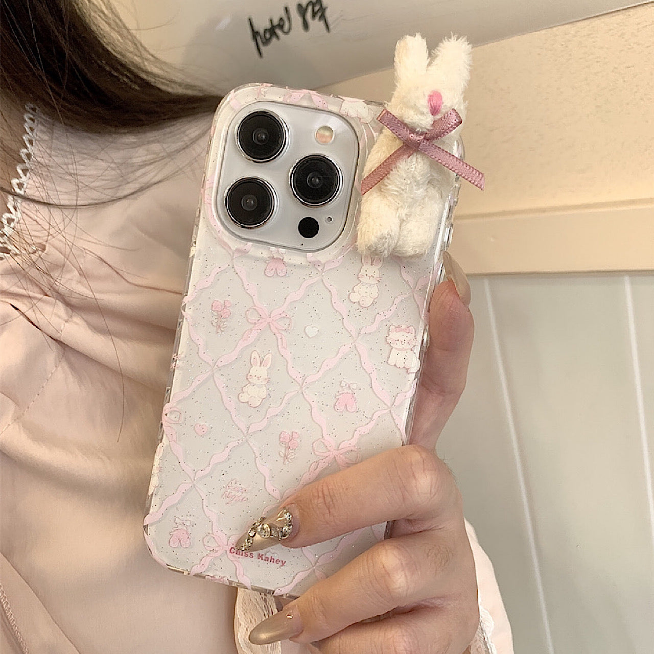 iPhoneケース かわいい うさぎ ぬいぐるみ付き スマホケース