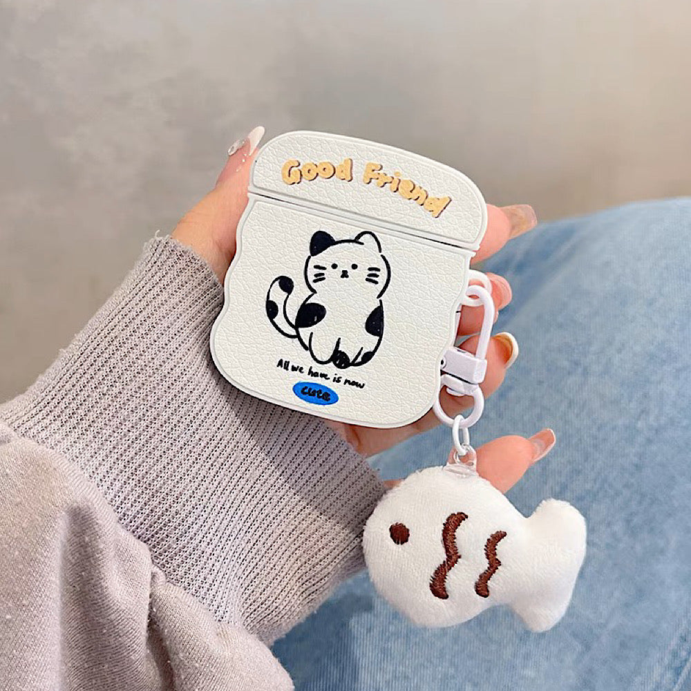 AirPodsケース かわいい 猫 魚ストラップ付き AirPods proケース